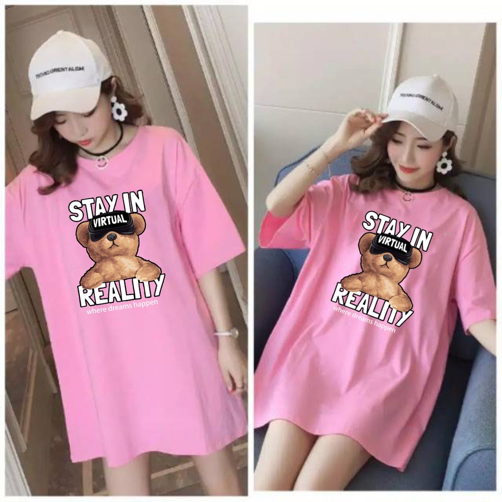 Kaos Oversize Wanita TEDDY STAY IN REALITY Jumbo XXL LD 120