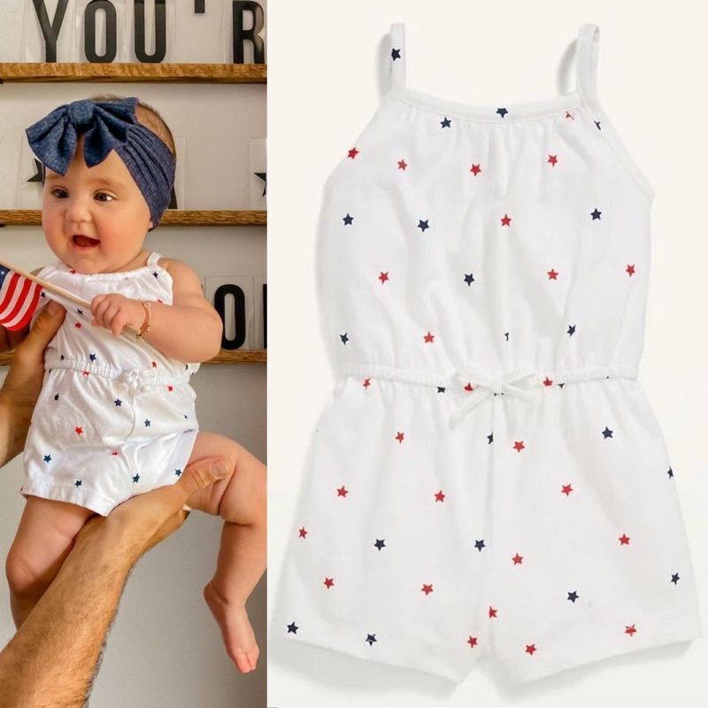 (Nb-12m) ROMPER OLD NAVY ANAK BAYI PEREMPUAN ORIGINAL BRANDED-Putih Stars