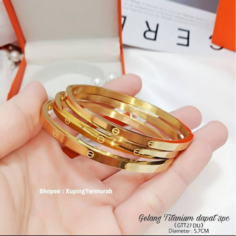 GELANG TANGAN BRACELET TITANIUM GOLD//GELANG TANGAN WANITA