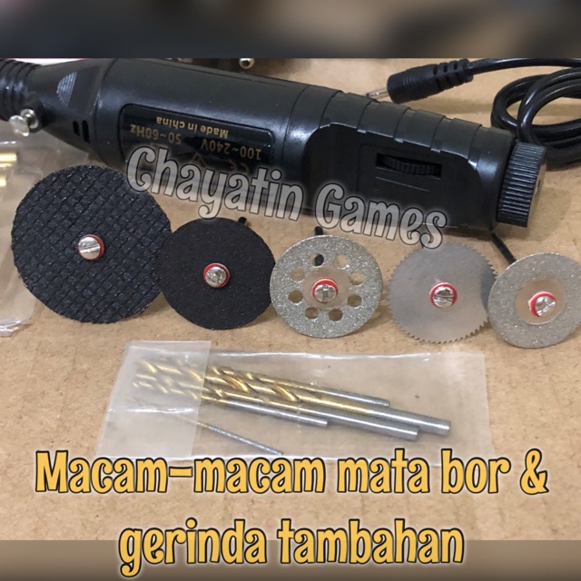 Bor Mini / Gerinda Mini + Mata + Adaptor Komplit Sesuai Dengan Foto