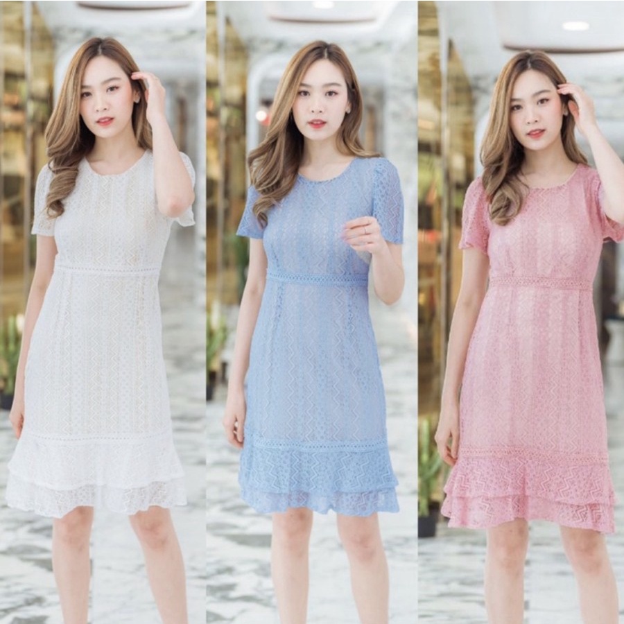 PARTY MIDI DRESS KOREAN STYLE IMPORT PREMIUM ALL SIZE LACE NEW COLLOR