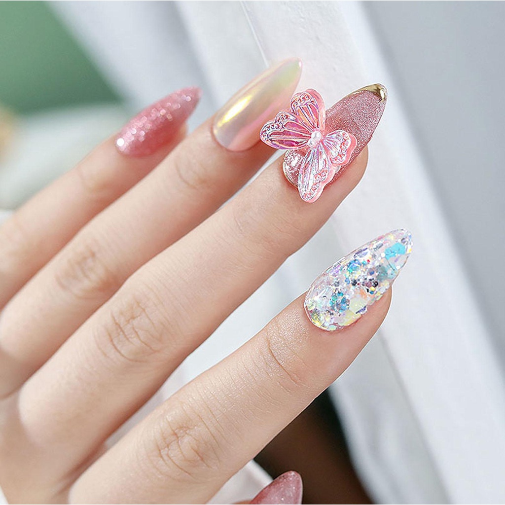 AUGUSTINA Agustin 3D Nail Art Dekorasi Hologram Gelombang Strip Sayap Kupu-Kupu Perhiasan Kuku