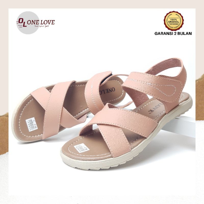 Sandal One Love Flat Talincang Wanita Kulit Sintetis Premium Terlaris / One Love Sandal Flat Wanita 