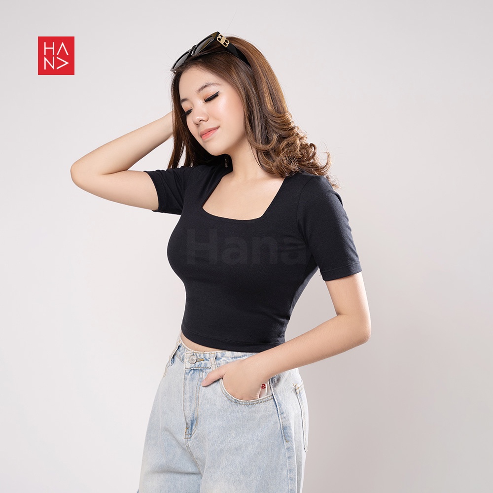 HanaFashion JKT - Martina Basic T Shirt / Kaos Crop Top Murah Wanita Square Neck - TS177