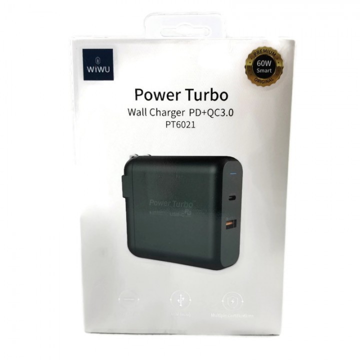 WIWU POWER TURBO PT6021 - Dual USB Wall Charger PD and QC3.0 - 60W MAX