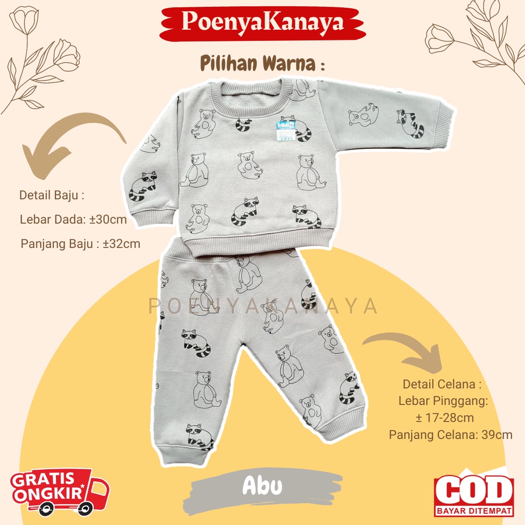 Setelan Sweater Jaket Bayi Anak Panjang RAKUN &amp; BERUANG HBc Size 6-18 Bulan SPY74