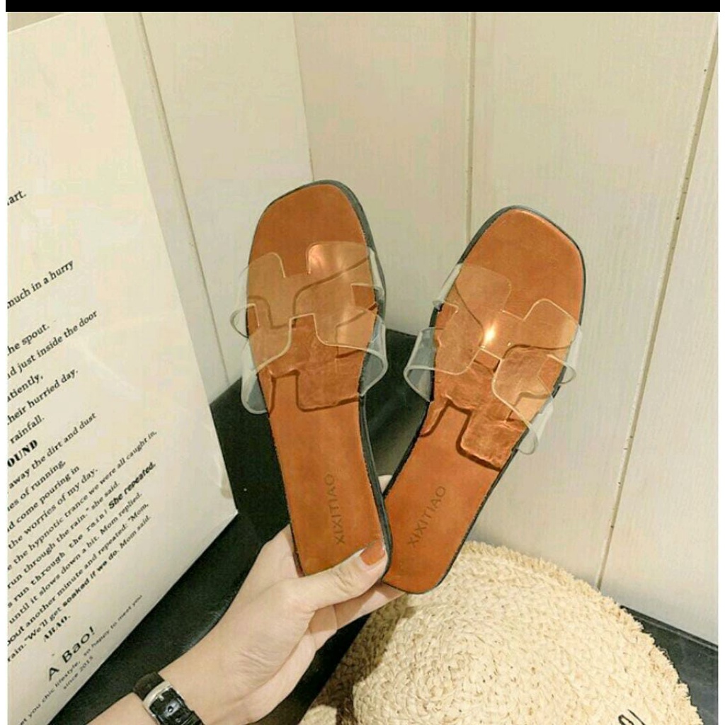 SANDAL WANITA MOTIF H MIKA TRANSPARAN / SANDAL TEPLEK KEKINIAN / SANDAL SANTAI