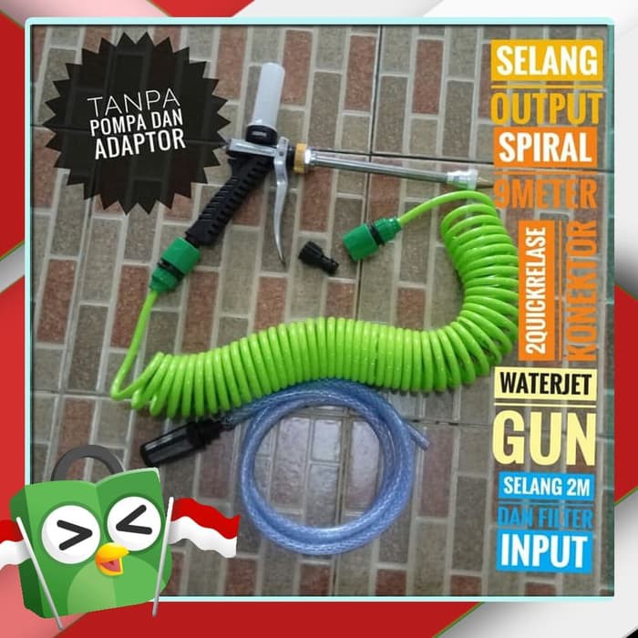 Paket Selang Input dan Output Spiral 9meter dengan Water Jet Gun Sabun