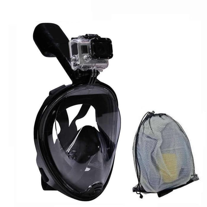 Alat Snorkling Snorkeling Snorkel Snorkle Diving Full Face mudah bernafas dengan mount Camera pocket