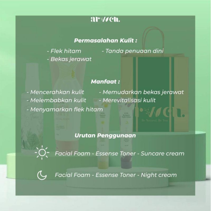 PAKET SKINCARE ARVVEN / PAKET HEMAT / GLOWING / GLOW UP / SKINCARE ACNE / HEMPAS FLEK / SKINCARE PEMUTIH / MENCERAHKAN