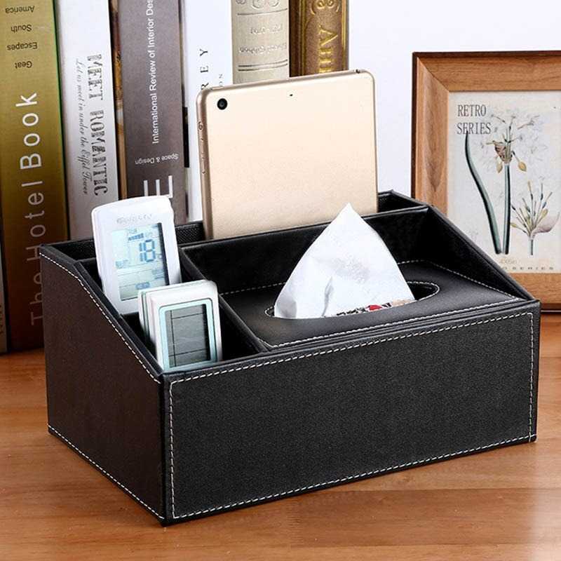 Kotak Tempat Penyimpanan Tisu Meja Kantor Ruang Tamu Kulit Multifungsi Tissue Box Organizer Unik