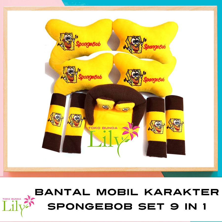 BANTAL MOBIL KARTUN SPONGEBOB SET 9 PCS