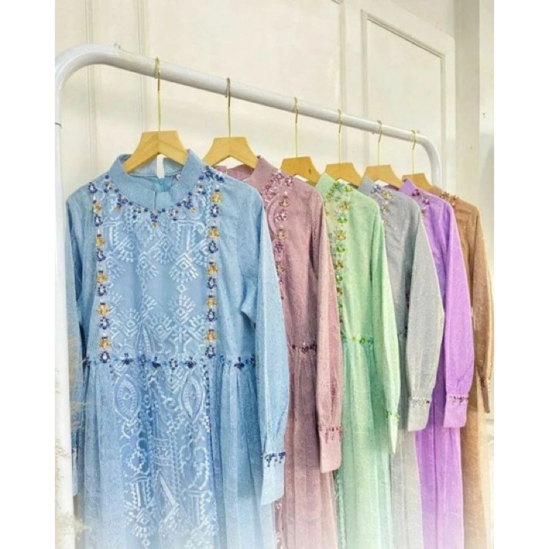 NEW SERIES MEIRA DRESS PREMIUM / GAMIS TULLE PREMIUM KOMBINASI PAYET / DRESS SATIN VELVET MIX BRUKAT