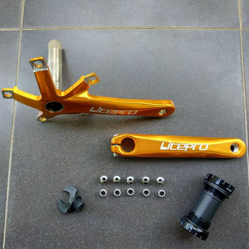 Crankset Litepro include crank bcd 130 arm 170,BB HT2,chainring bolt gold 1 set,chainring 56T gold