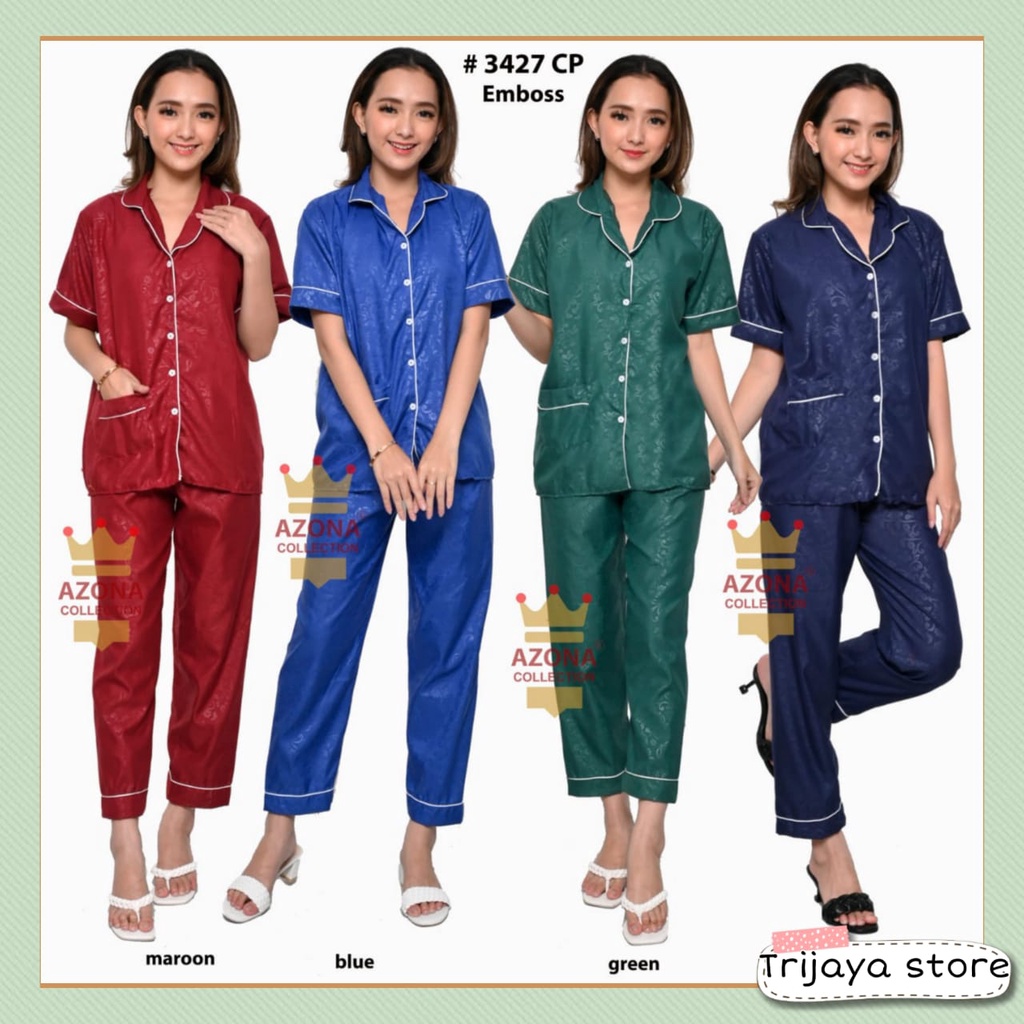 Trijaya . piyama wanita CP embos allsize / baju tidur dewasa lengan pendek celana panjang katun