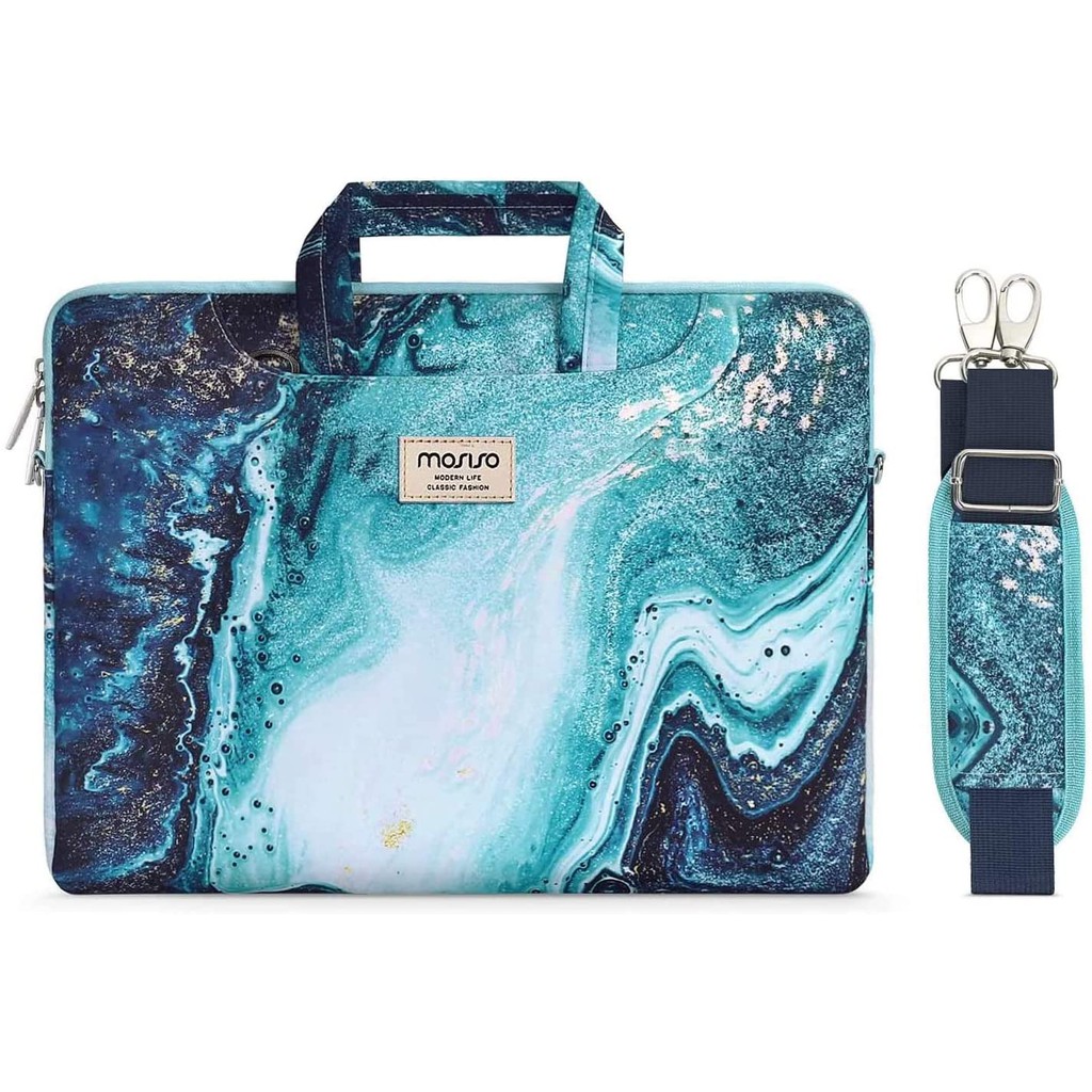 Tas Laptop Selempang Mosiso Shoulder Strap Blue Watercolor 13 14 15 16 inch