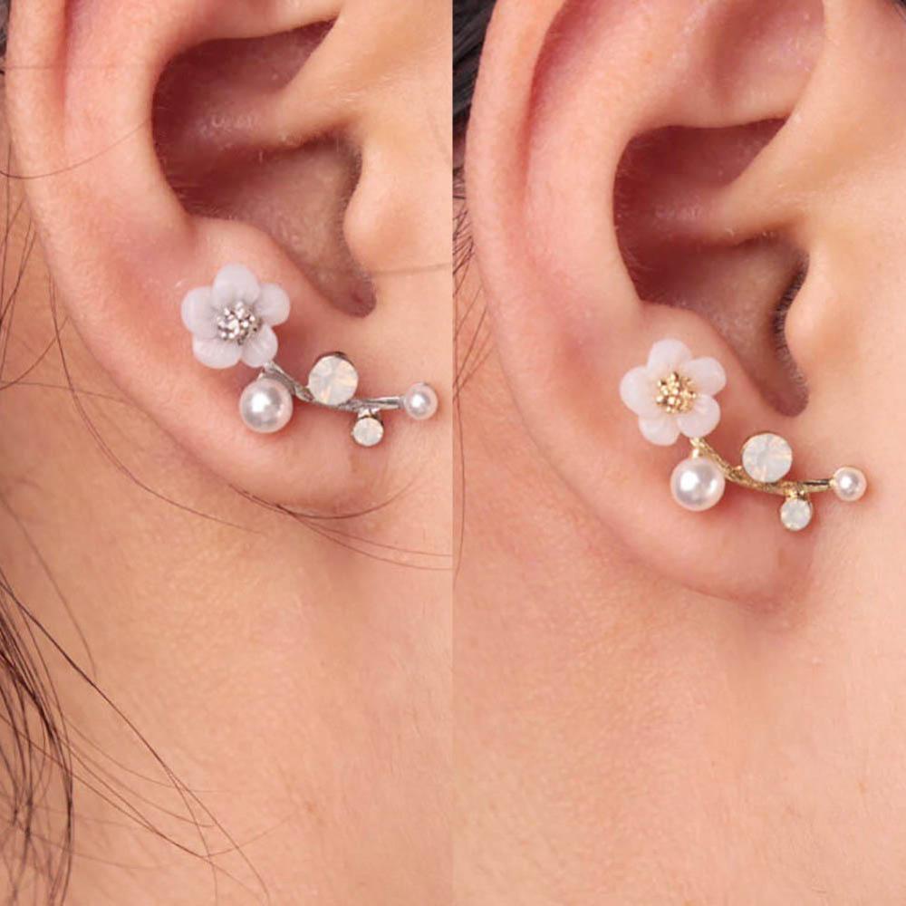 Timekey 1 Pasang Anting Tusuk Desain Daun Hias Kristal Berlian Imitasi Untuk Wanita / Hadiah A5K9