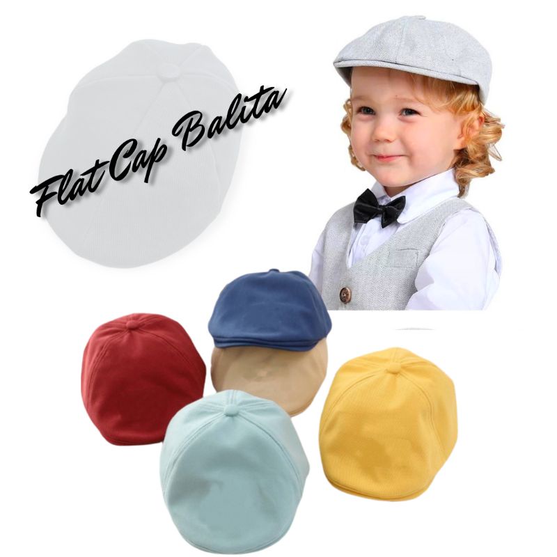 JF COLLECTION [Bordir Nama] Topi Flat Cap Anak Balita Laki Laki Topi Kodok Topi Copet