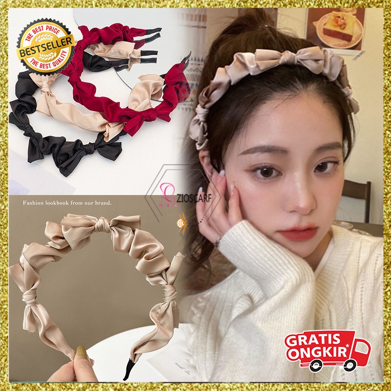 Bando Korea Perempuan Dewasa Motif Scrunchie 3 Pita Aksesoris Rambut Wanita fashion import AK184