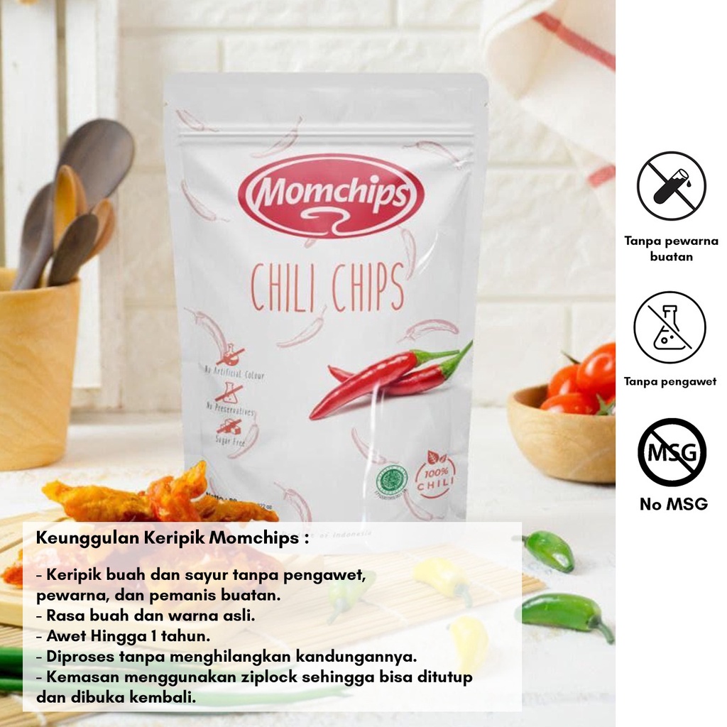 Keripik Cabai Momchips Cemilan Sehat Keluarga Snack Sehat Buah dan Sayur GLUTEN FREE 50gr