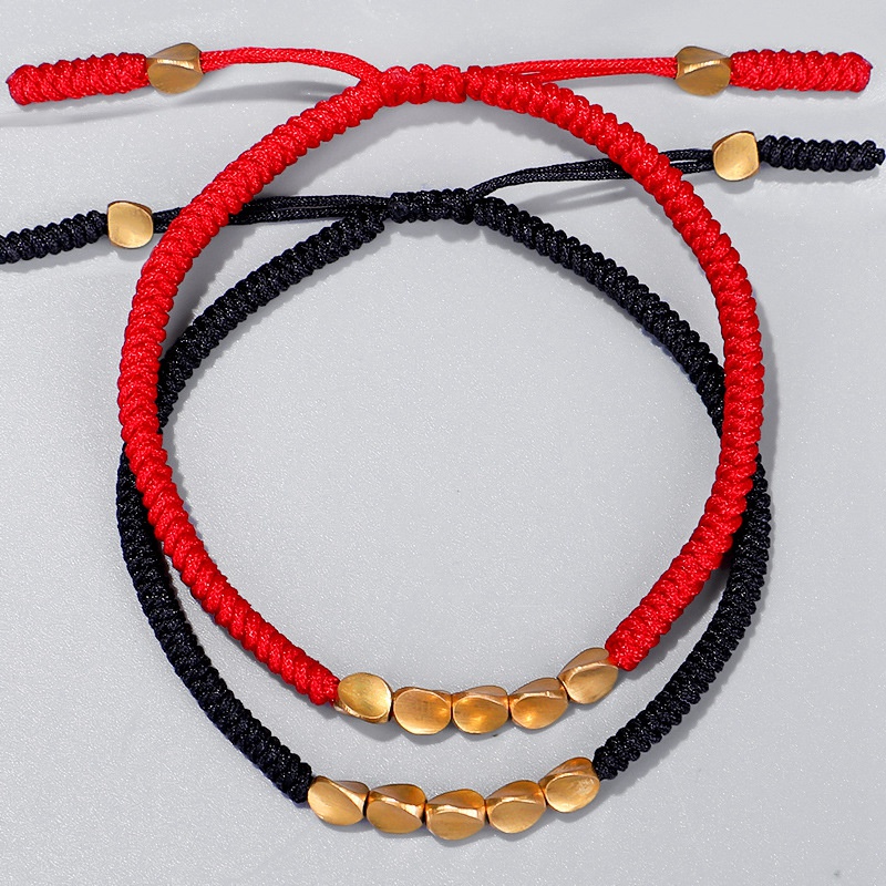 Handmade Tibetan Buddhist Lucky Red Rope Bracelet Rope Copper Beaded Unisex Gift