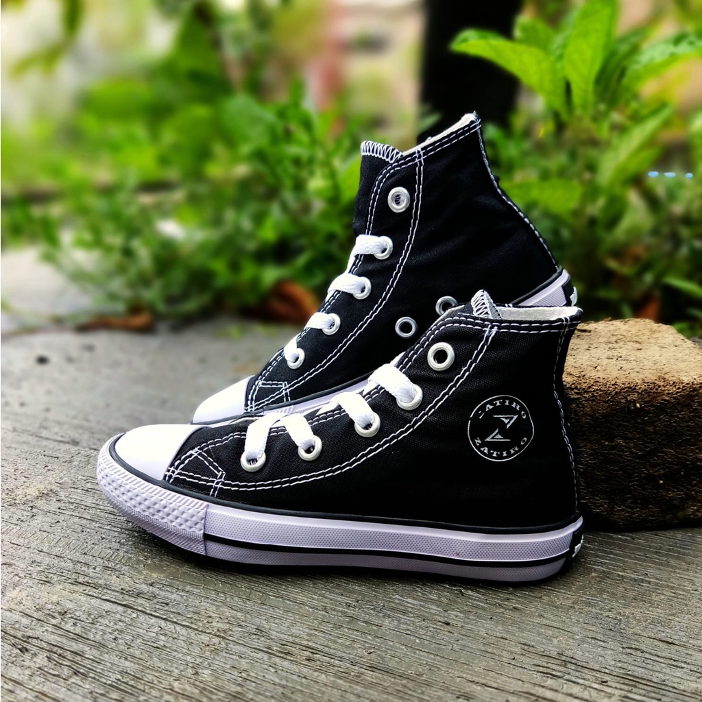 Sepatu Anak Bot Bots Tali Putih usia 3 4 5 6 7 8 9 10 11 12 tahun / Spa tu Boots Cewek Cowok Motif Garis / Fashion Anak Batita Laki Laki Perempuan Murah Sporty Lucu - ZATIRO HITAM PUTIH