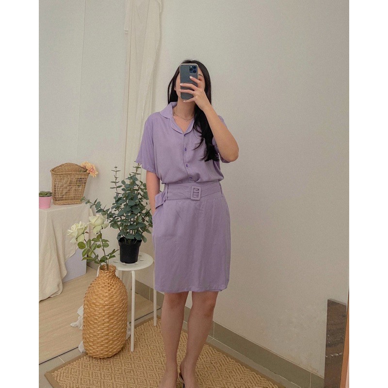 KANON - Kasumi Shirt and Skort Pastel Set - Set kemeja dan rok belt rayon korean look