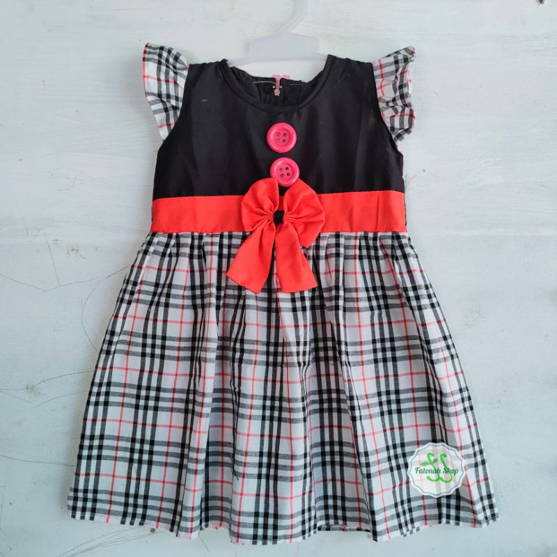 Dress anak 1 2 2,5 tahun gaun anak harian baju anak cewek perempuan kotak ( dress Kotak tartan )