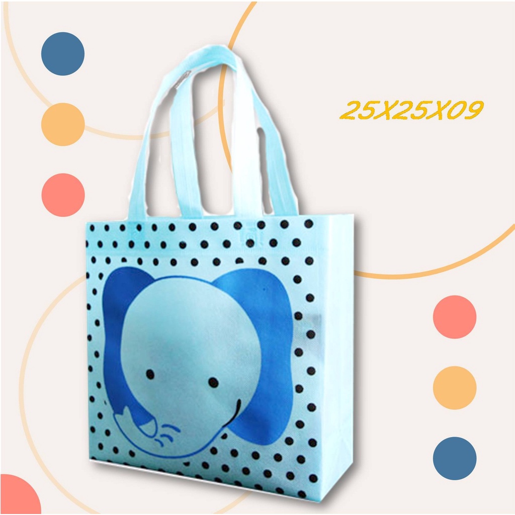 

Tas Spunbon Goodie Bag Ulang Tahun Anak Motif GAJAH Uk 25x25x09