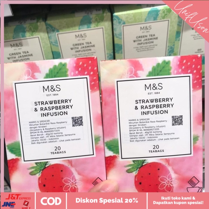 

⭐COD⭐ M&S Mark Spencer Strawberry & Raspberry Infusion Tea Teh Infused 40grm
