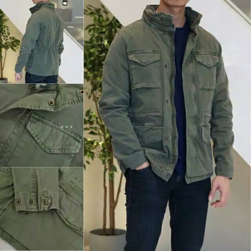 Jaket Old Navy Canvas Built-in Flex Stowaway -Hood MilitaryJacket