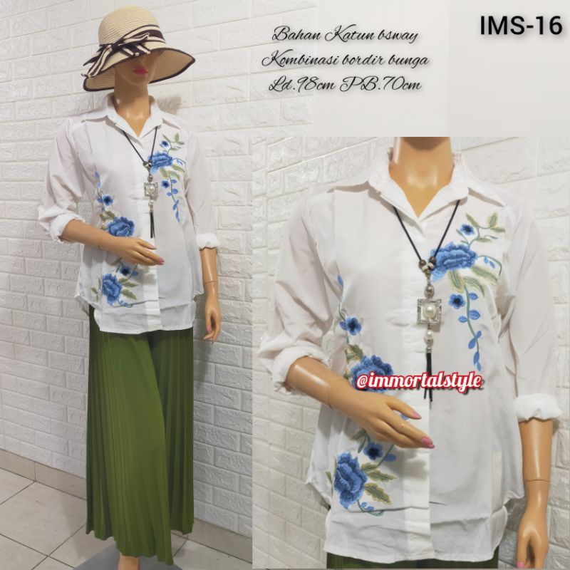 KEMEJA BORDIR BUNGA FASHION CEWEK KATUN PUTIH BORDIRAN IMPORT BKK FASHION WANITA BORDIR KOMPUTER SUL