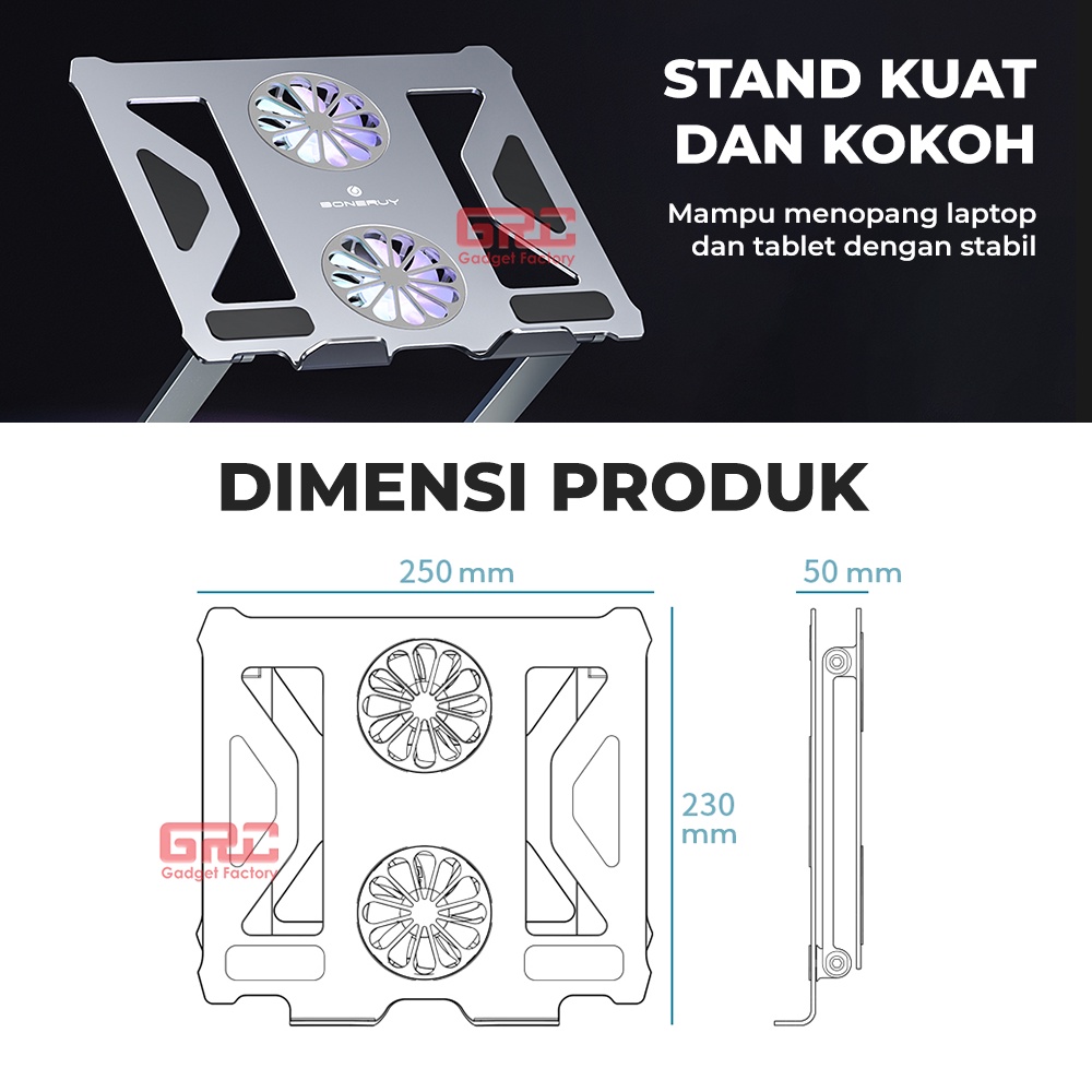 Laptop Stand With Cooler Fan Holder Standing Laptop Macbook Tab 17 inch Kipas