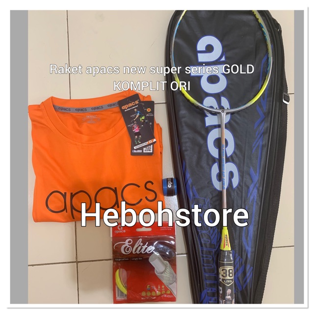 Raket badminton APACS SUPER SERIES GP GOLD MAX 38 Lbs free tas senar kaos grip KOMPLIT