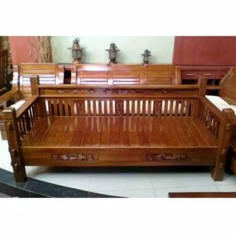 (FREE GIFT) BANGKU BALE BALE MINIMALIS KAYU JATI TUA