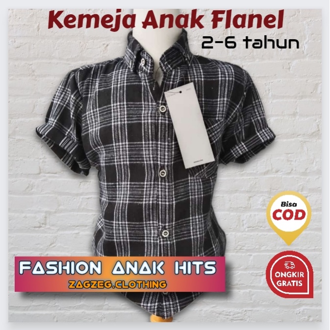 Zagzeg Clothing Baju Kemeja Anak lengan Pendek Flanel Kotak Kotak Cowok Laki Laki Bisa Couple