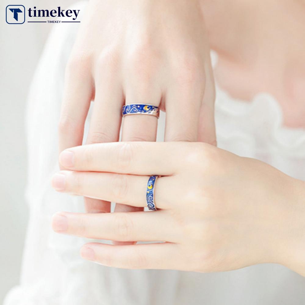 Timekey Cincin Terbuka Adjustable Motif Langit Berbintang Untuk Pasanganpriawanita A6K7