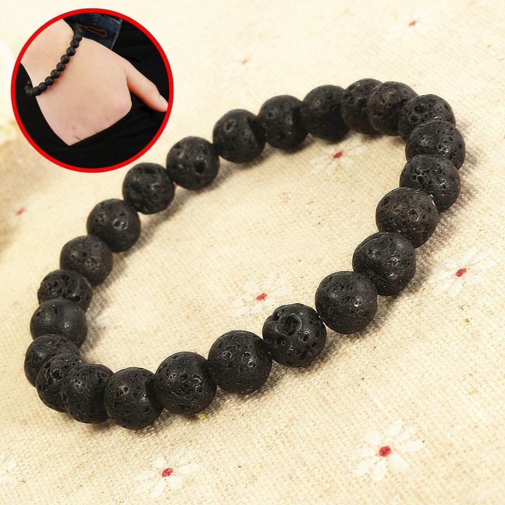 7.7 BIG SALE Men'S Lava Stone Rock Beaded Stretch Yoga Gemstone Mala Bracelet 8Mm Beads