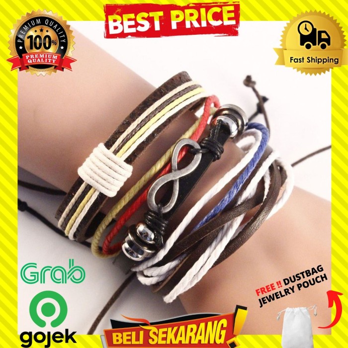 GELANG KULIT MULTILAYER ADJUSTABLE PRIA WANITA 3SET PREMIUM ORI G382