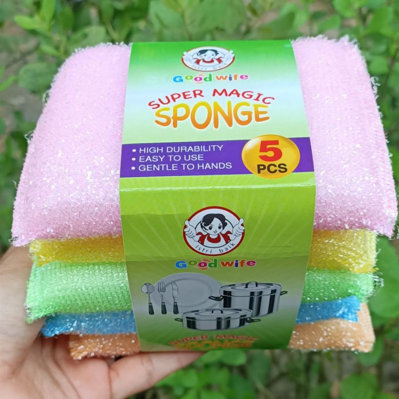 Super Magic Sponge Busa Sikat Gosok / Spons Tapas Bantal Cuci Piring / Spon Dapur Satuan Warna Warni