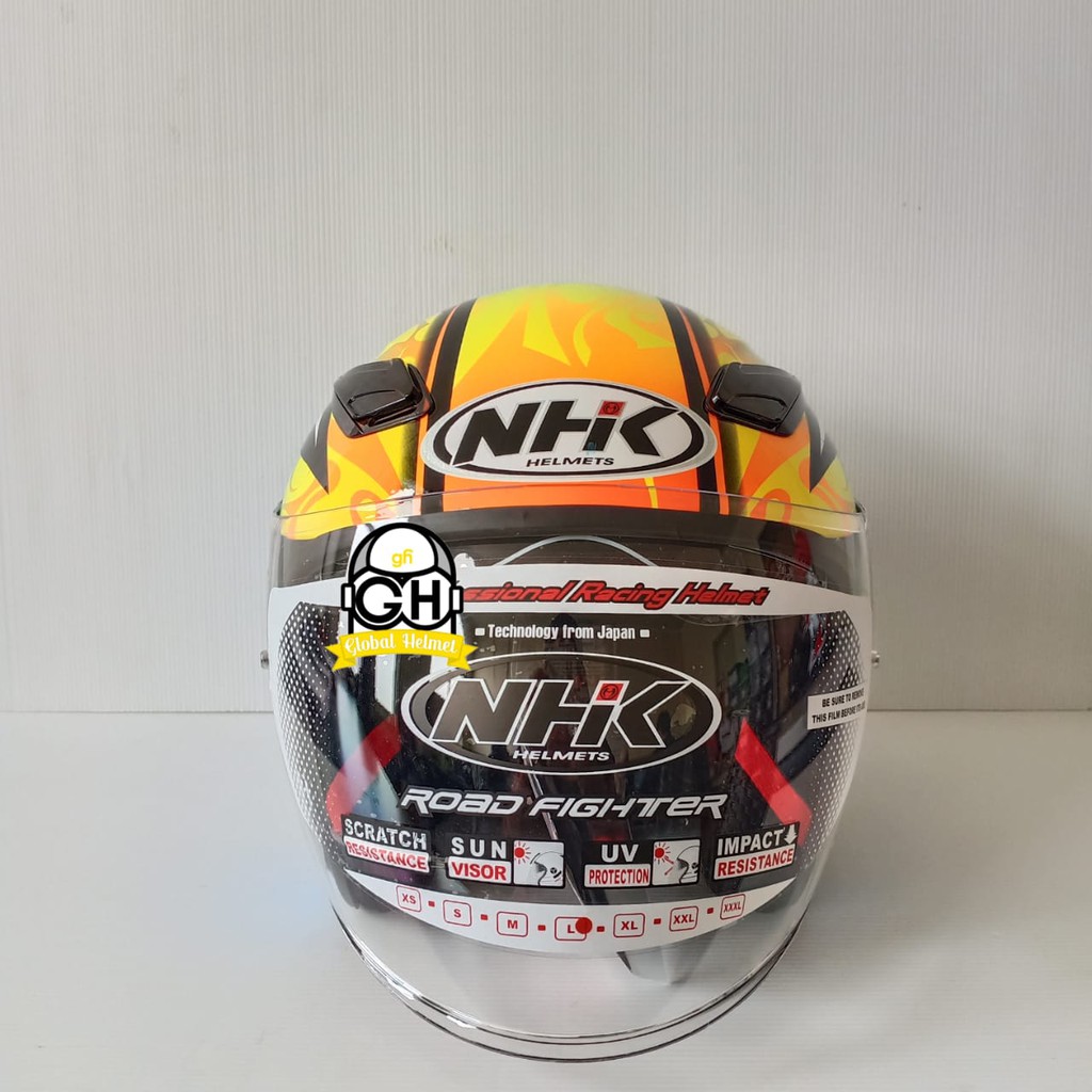 HELM NHK R1 SE KAREL WINTER BLACK BLUE DOUBLE VISOR HALF FACE