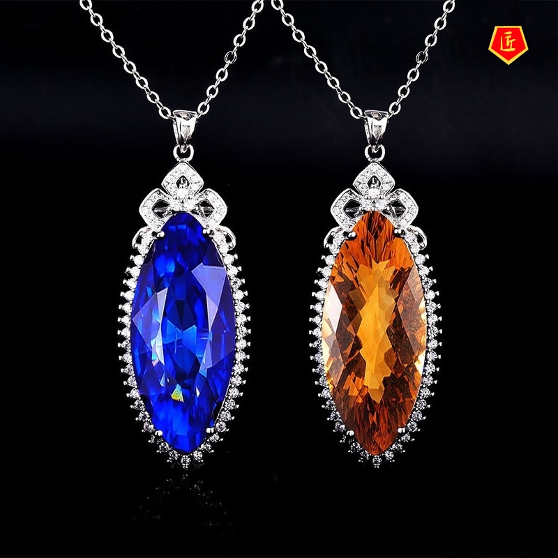 [Ready Stock]Luxury Necklace with Exaggerated Colored Gems Pendant