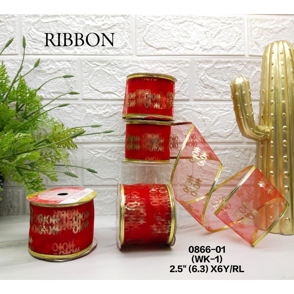 

Pita Natal Mas Bunga Lebar 6,3 Cm Panjang 5,4 Mtr Ribbon 0866-01 Merah