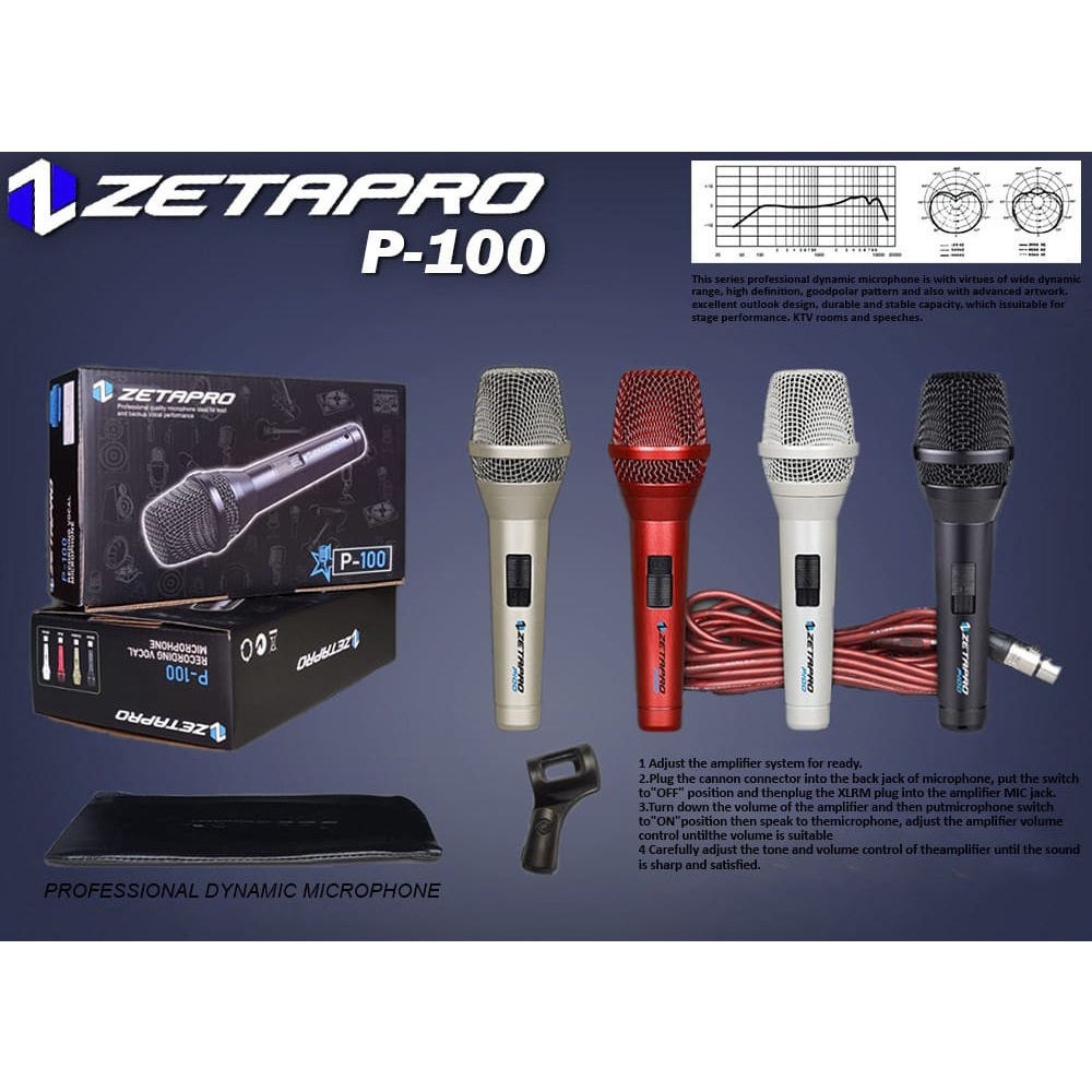 Mic Kabel ZETAPRO P 100 P100 ORIGINAL FREE KABEL + DOMPET + HOLDER