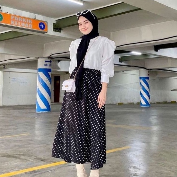 grosir_solo || ROK POLKA  / POLKA SKIRT / ROK PANJANG WANITA MOTIF