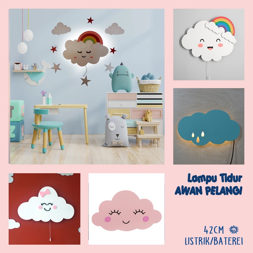 Lampu Awan Pelangi Hiasan Dinding Lampu Tidur LED Besar Walldecor LED Awan Pelangi
