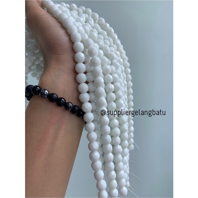 kristal bola dunia cutting 10mm PUTIH SUSU ceko bulat craft white onyx