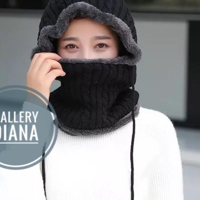 Topi Kupluk Syal Rajut Pria Wanita Musim Dingin Topi Kupluk Winter Topi Fashion Wanita Korea