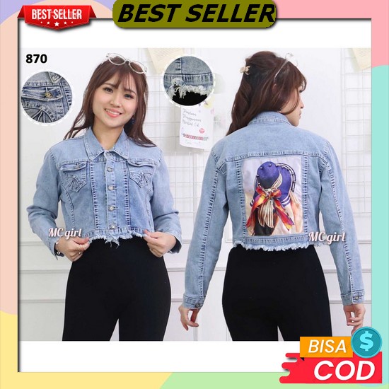 Jaket Wanita Kekinian Jeans Denim Hijau Army Slimfit Cewek Crop Tee Jeans Wanita Green Polos Solid B