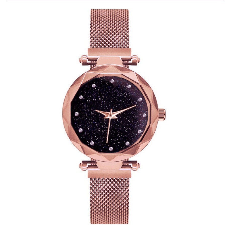 Jam Tangan Wanita:Korea Fashion GALAXY Star,Magnet Mesh Milan Band Starry Night Sky Kuarsa Watch